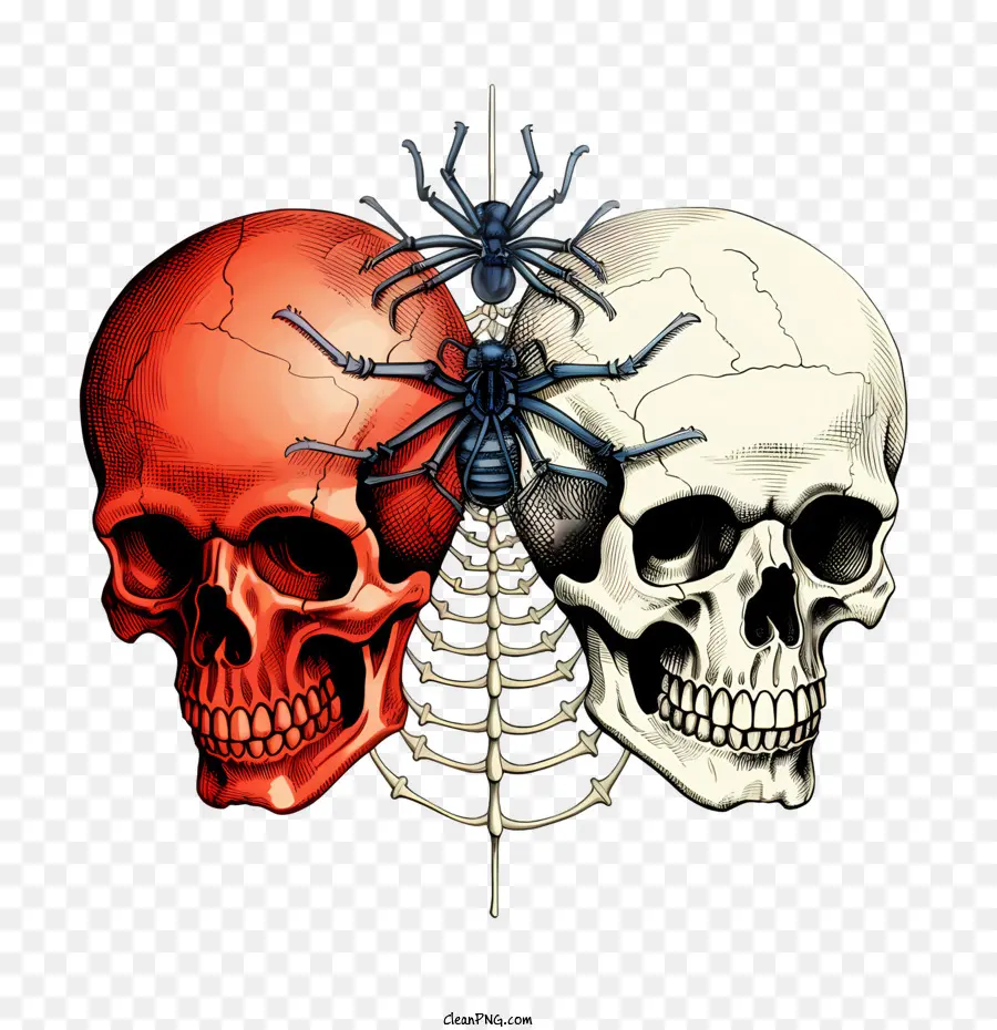 Crâne D'halloween，Crânes Et Araignées PNG