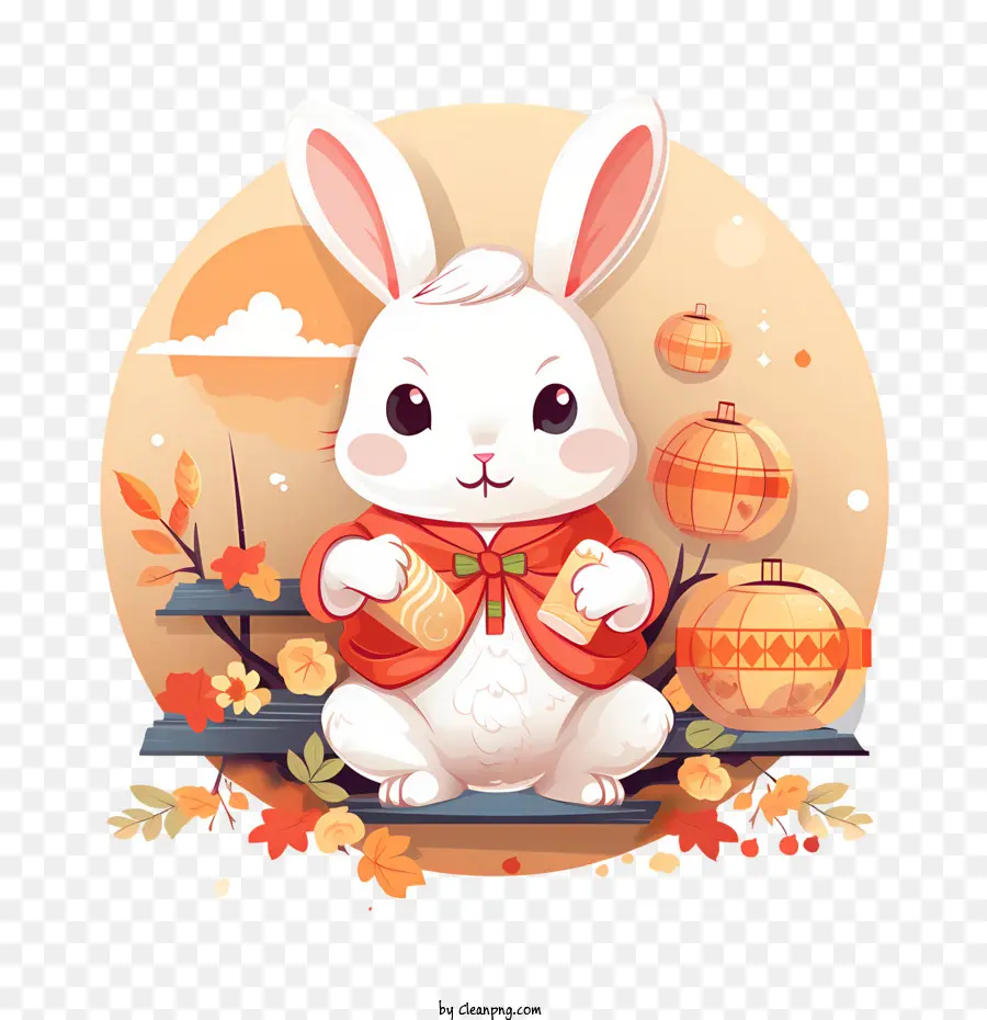 Lapin Et Lanterne，Mi Automne PNG