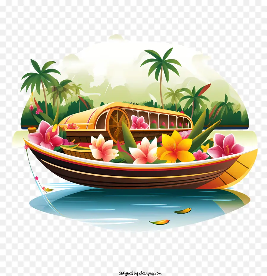 Bateau Onam，Bateau Avec Des Fleurs PNG