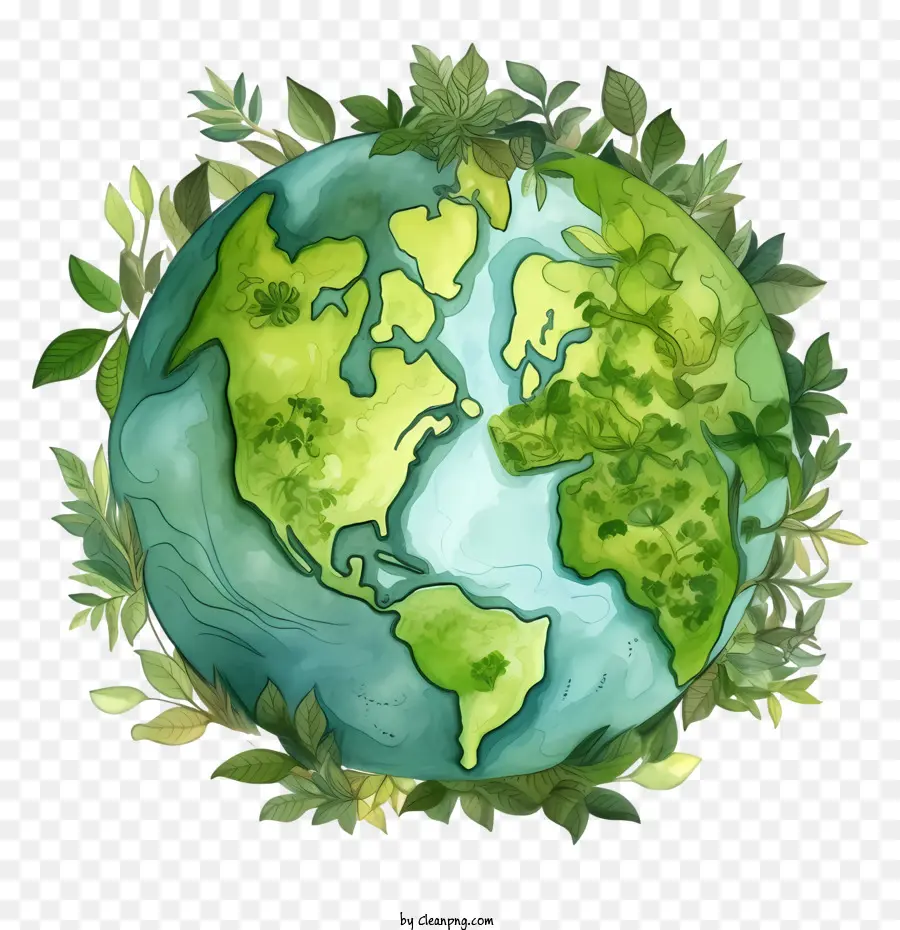 Planète Terre Verte，Terre Avec Des Feuilles PNG