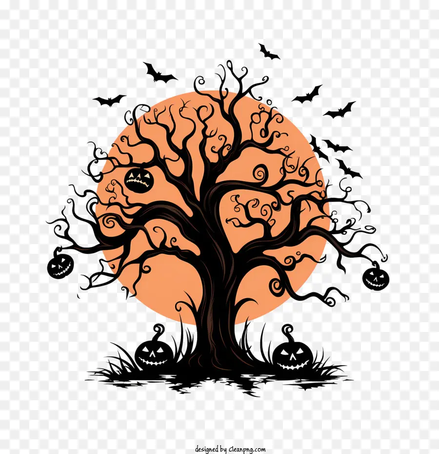 Arbre D'halloween，Citrouilles PNG