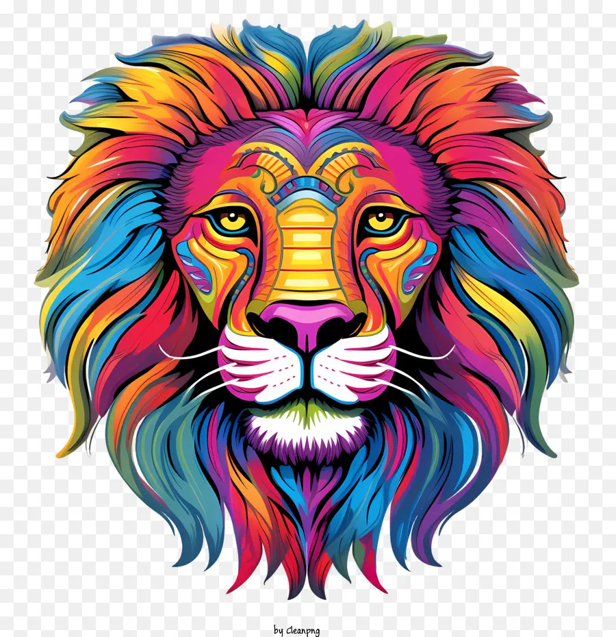 Tête De Lion，Lion Coloré PNG