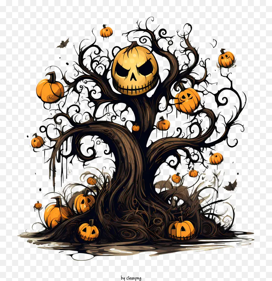 Arbre D'halloween，Citrouilles PNG