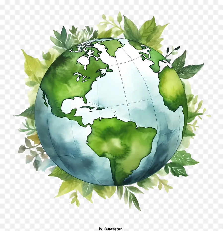 Planète Terre Verte，Terre Avec Des Feuilles PNG