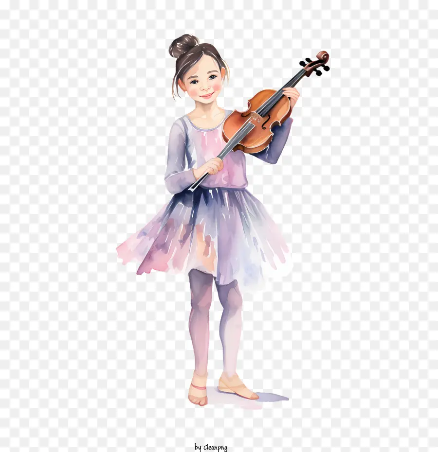 Ballerine Aquarelle，Fille Avec Violon PNG