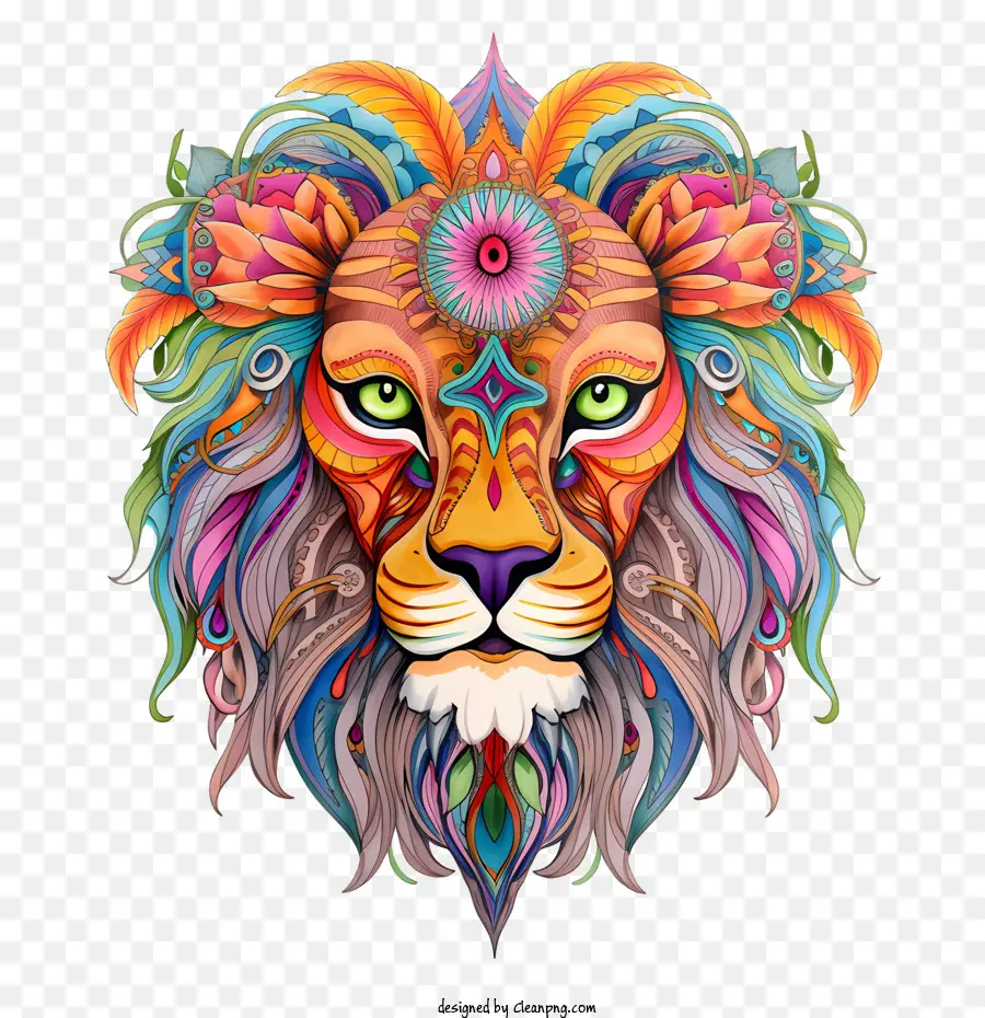 Tête De Lion，Lion Coloré PNG