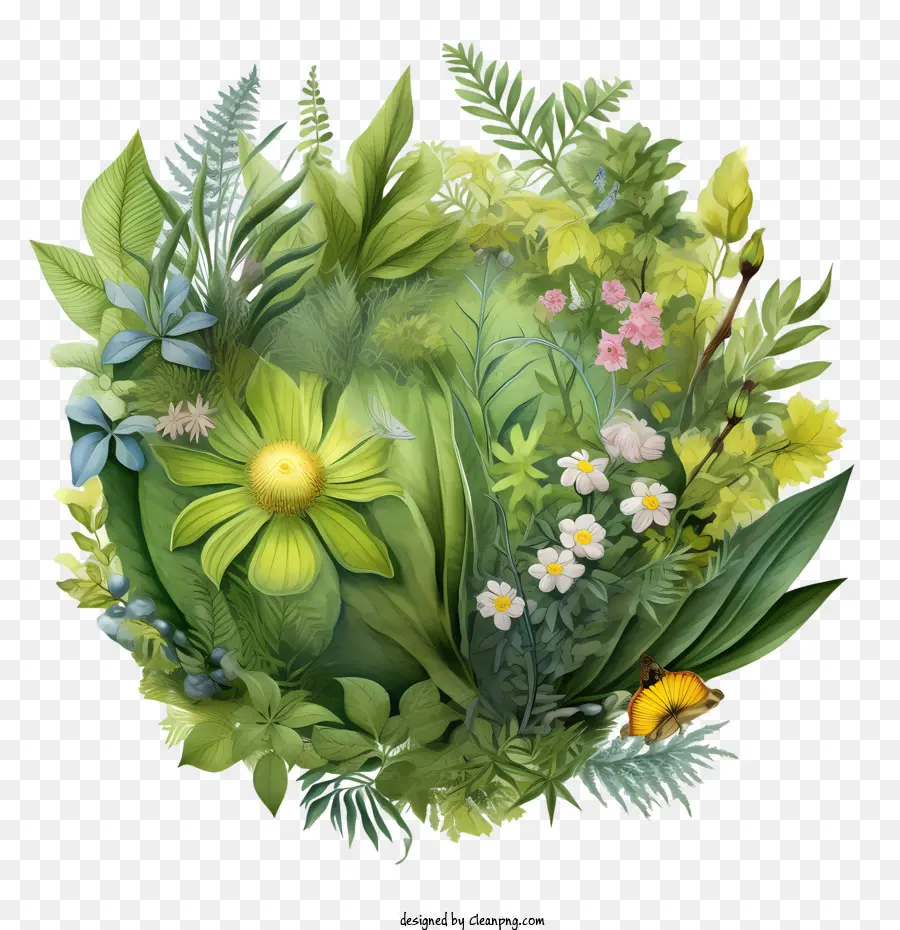 Planète Terre Verte，Couronne Florale Verte PNG