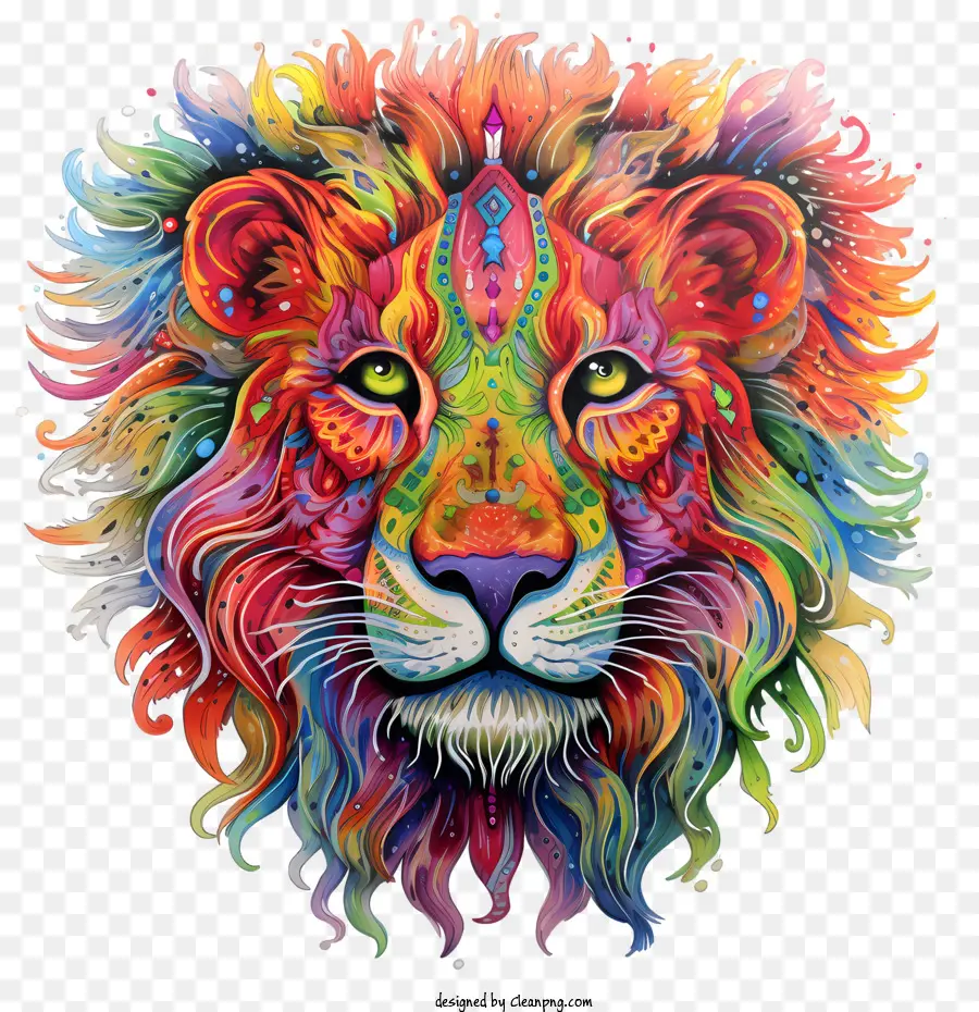 Tête De Lion，Lion Coloré PNG