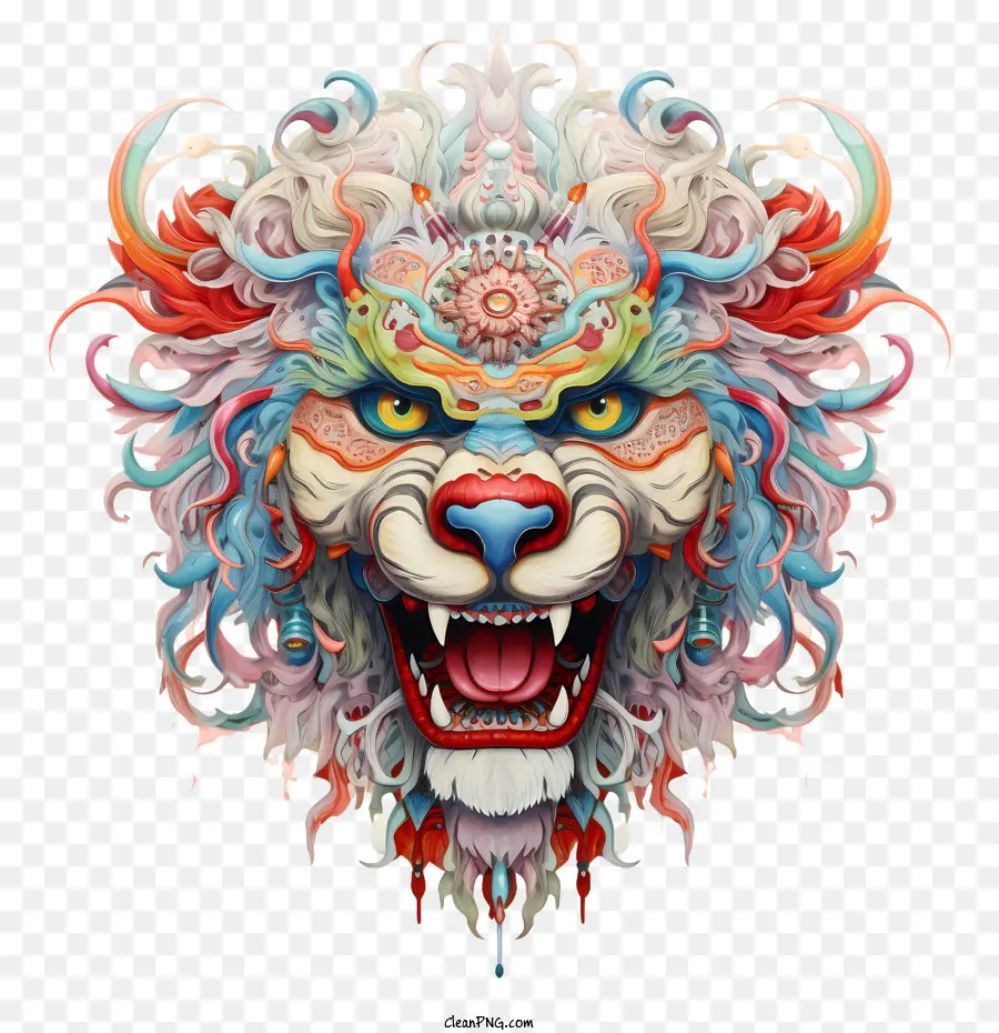 Tête De Lion，Masque Coloré PNG