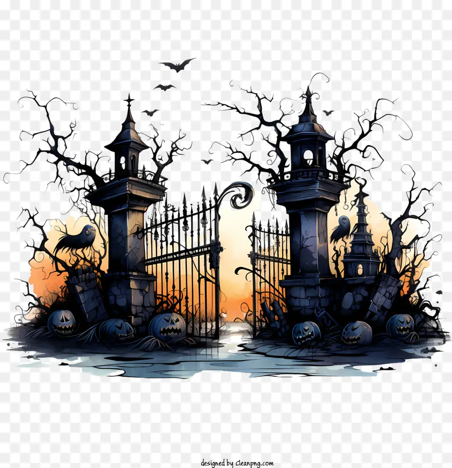 Cimetière D'halloween，Porte PNG