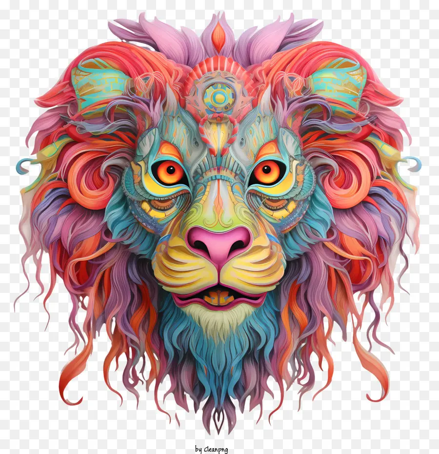 Tête De Lion，Lion Coloré PNG