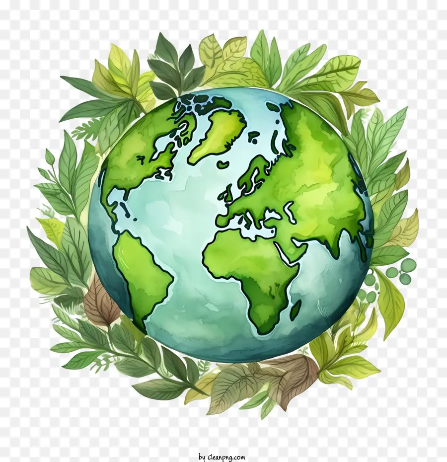 Planète Terre Verte，Terre Avec Des Feuilles PNG