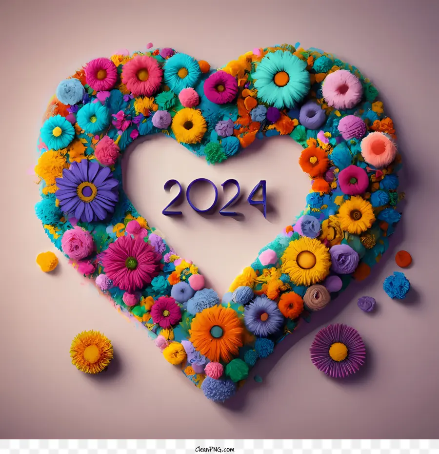 2024 Bonne Année，Fleurs Colorées PNG