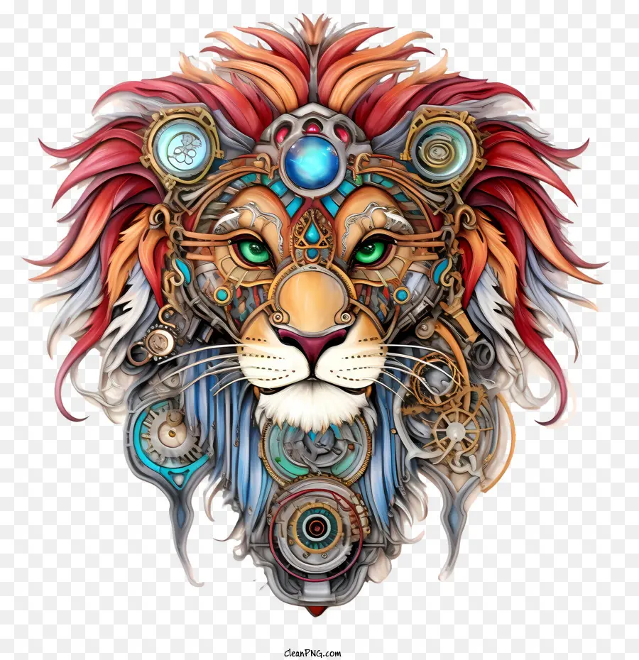 Tête De Lion，Lion Coloré PNG