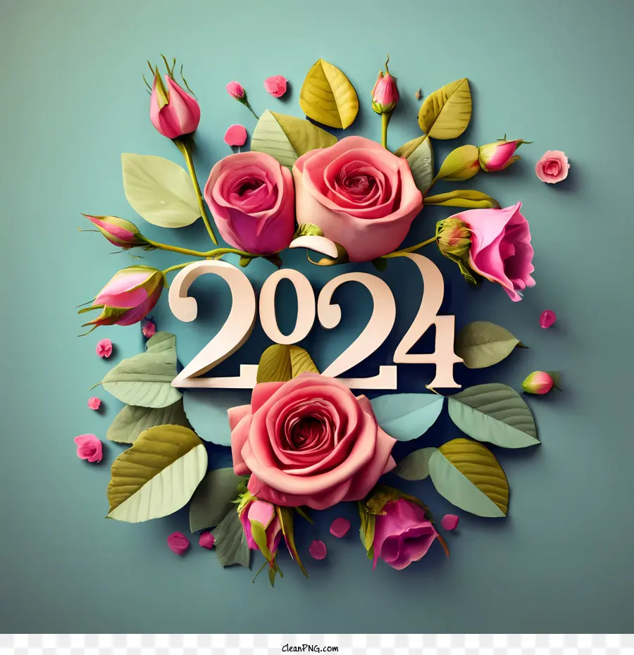 2024 Bonne Année，Rose PNG