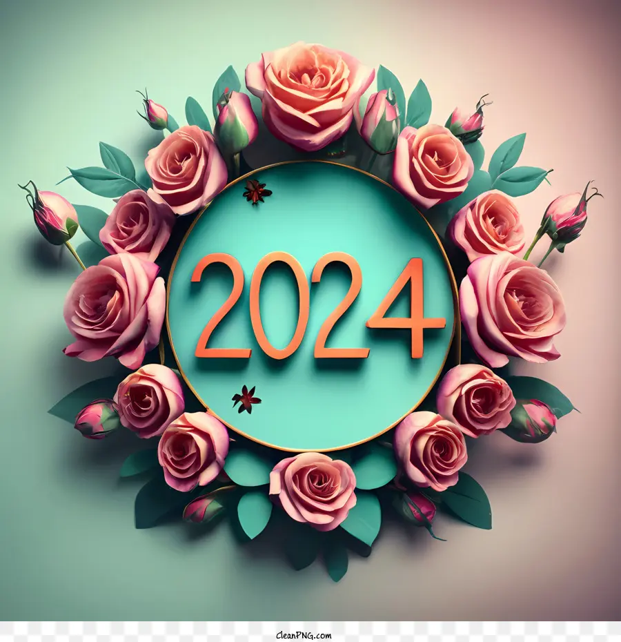 2024 Bonne Année，Roses PNG