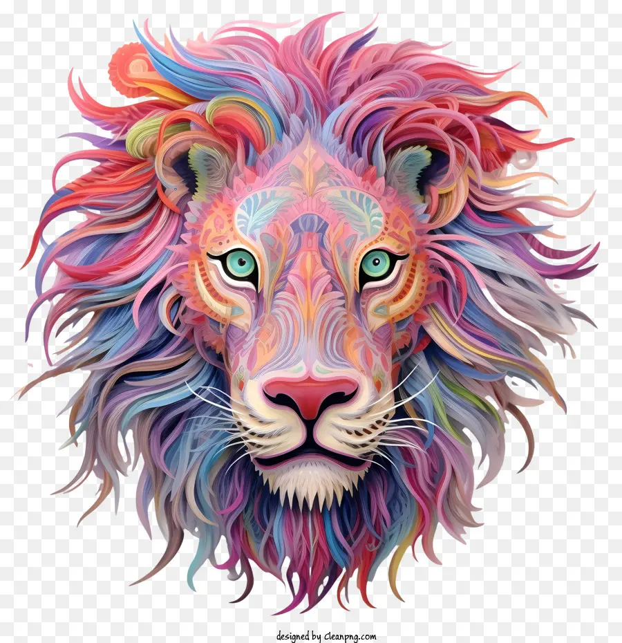 Tête De Lion，Lion Coloré PNG