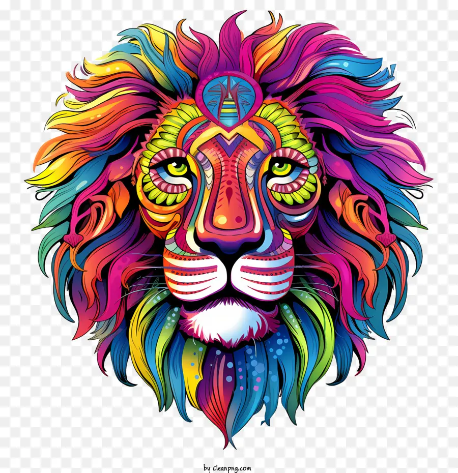 Tête De Lion，Lion Coloré PNG