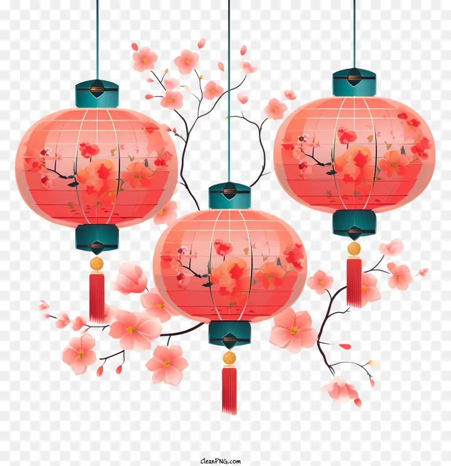 Lanterne Chinoise，Fleur De Cerisier PNG