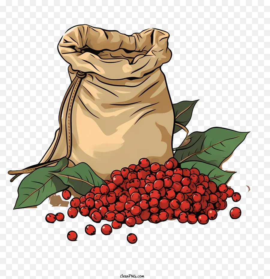 Sac De Grains De Café，Fruits Rouges PNG