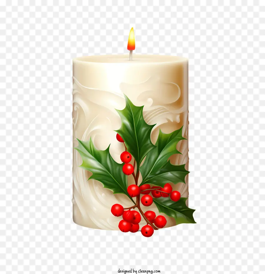 Bougie De Noël，Bougie Avec Du Houx PNG