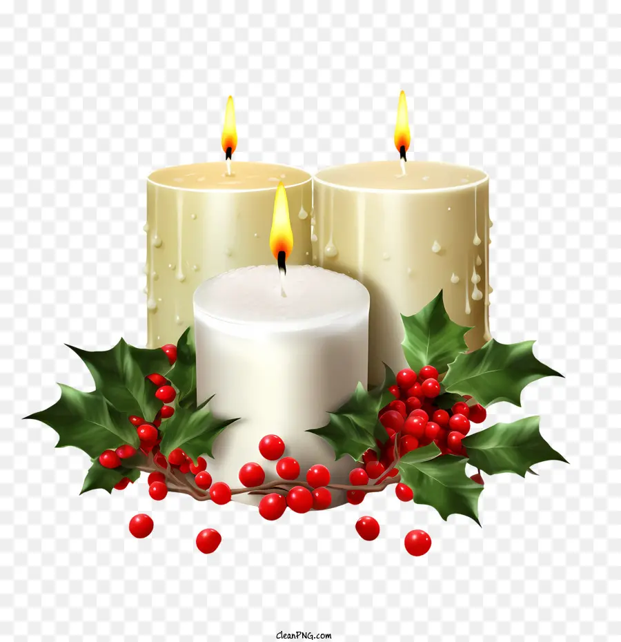 Bougie De Noël，Bougie Avec Du Houx PNG