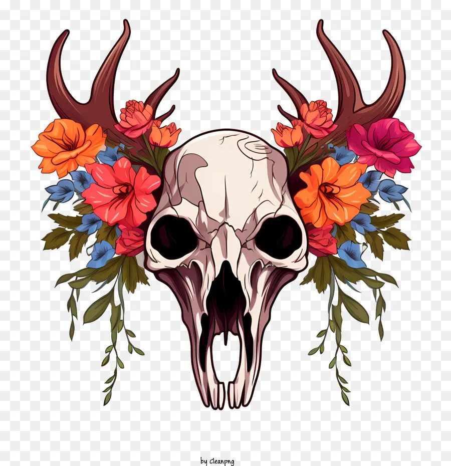 Crâne De Cerf，Crâne Avec Des Fleurs PNG