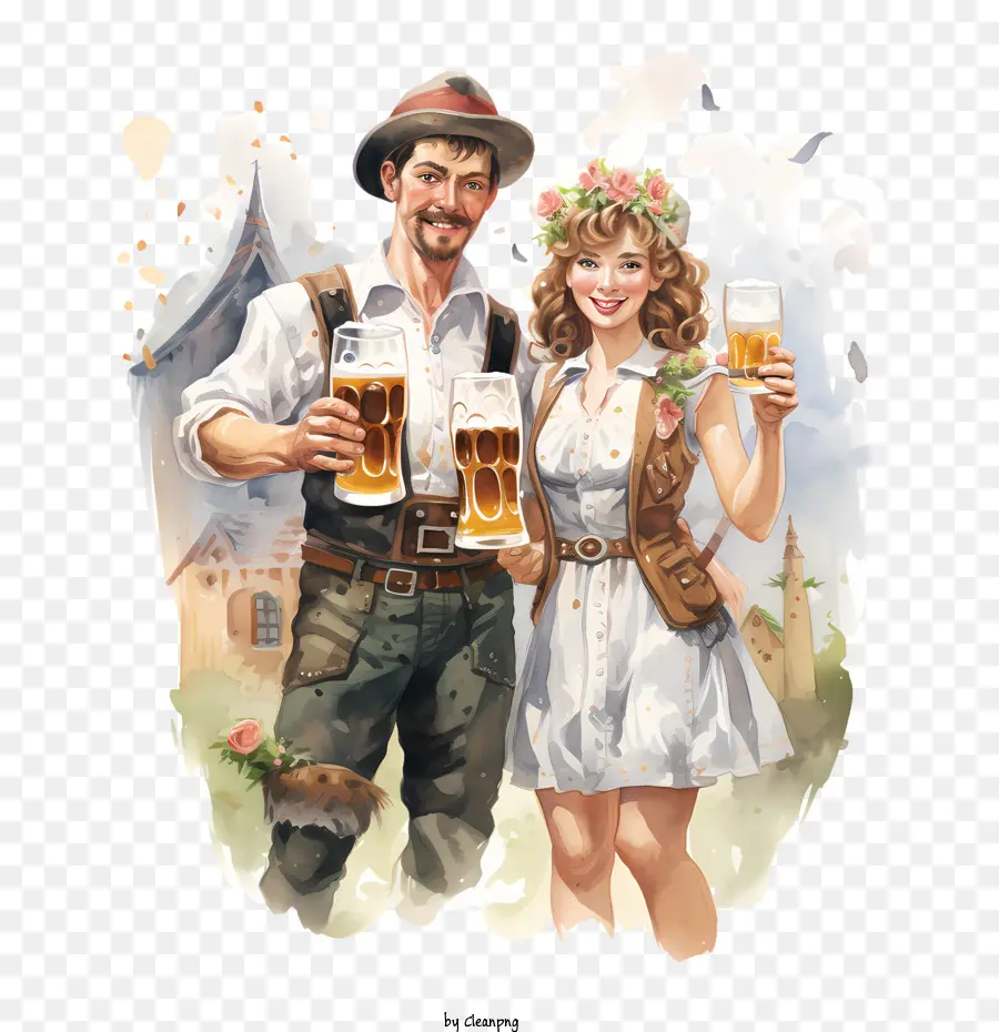 Fête De La Bière，Couple Avec De La Bière PNG