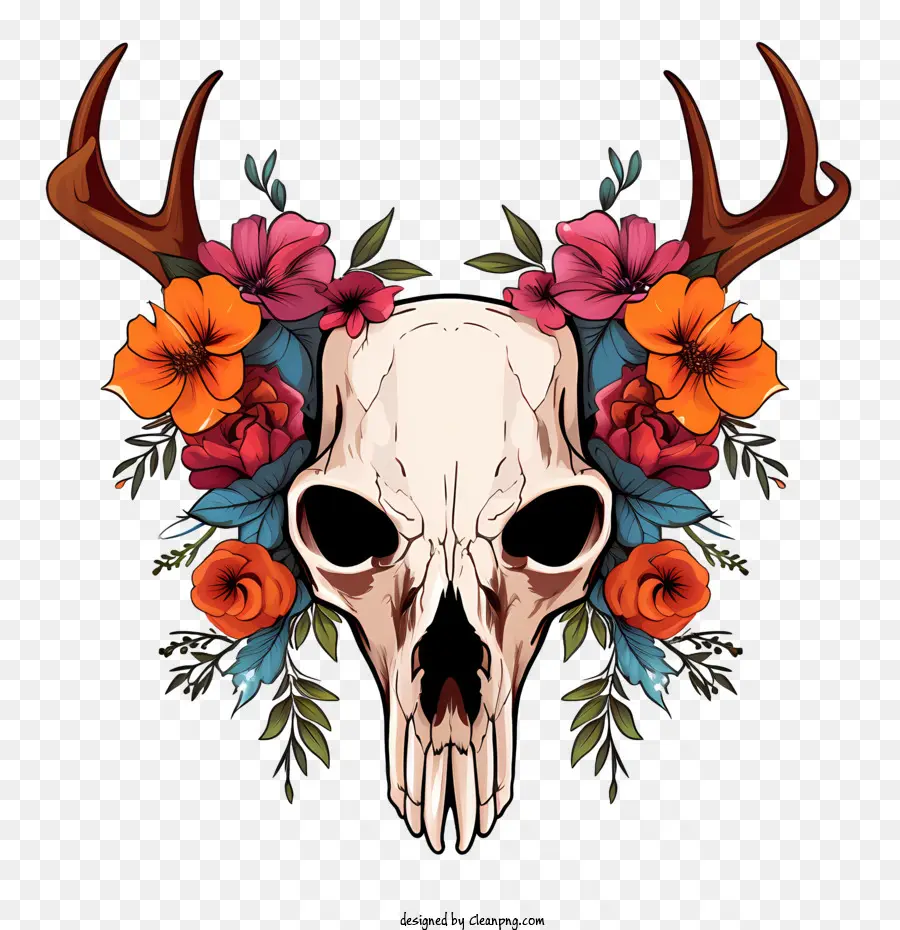 Crâne De Cerf，Crâne Avec Des Fleurs PNG