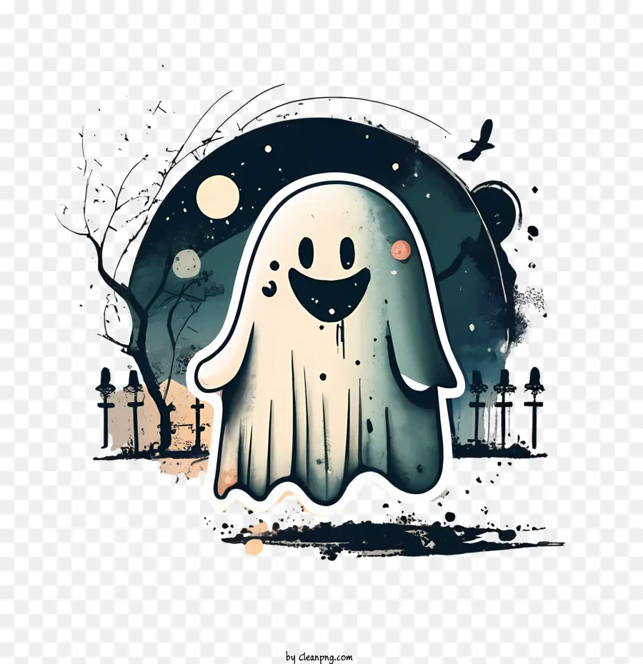 Fantôme D'halloween，Joyeux Fantôme Avec La Lune PNG