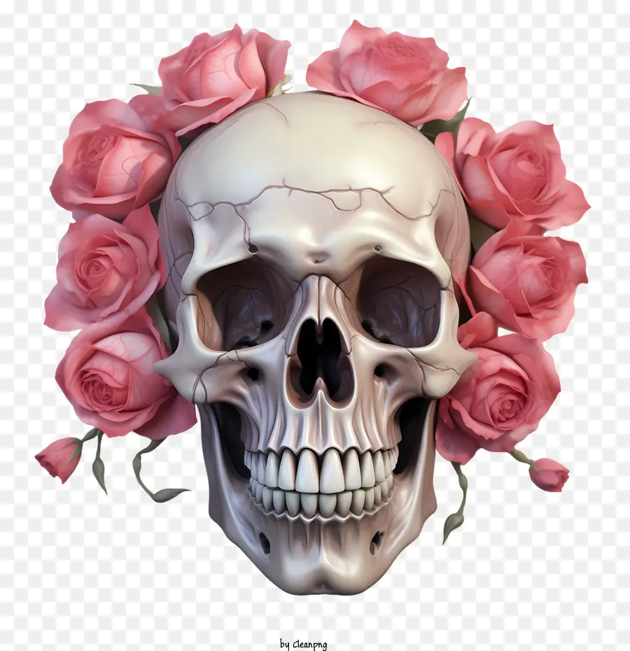 Crâne Rose，Crâne Avec Des Roses PNG