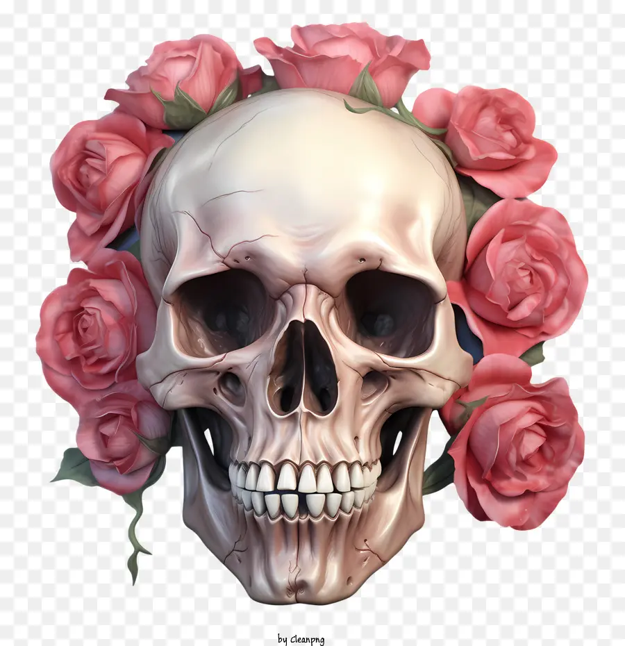 Crâne Rose，Crâne Avec Des Roses PNG