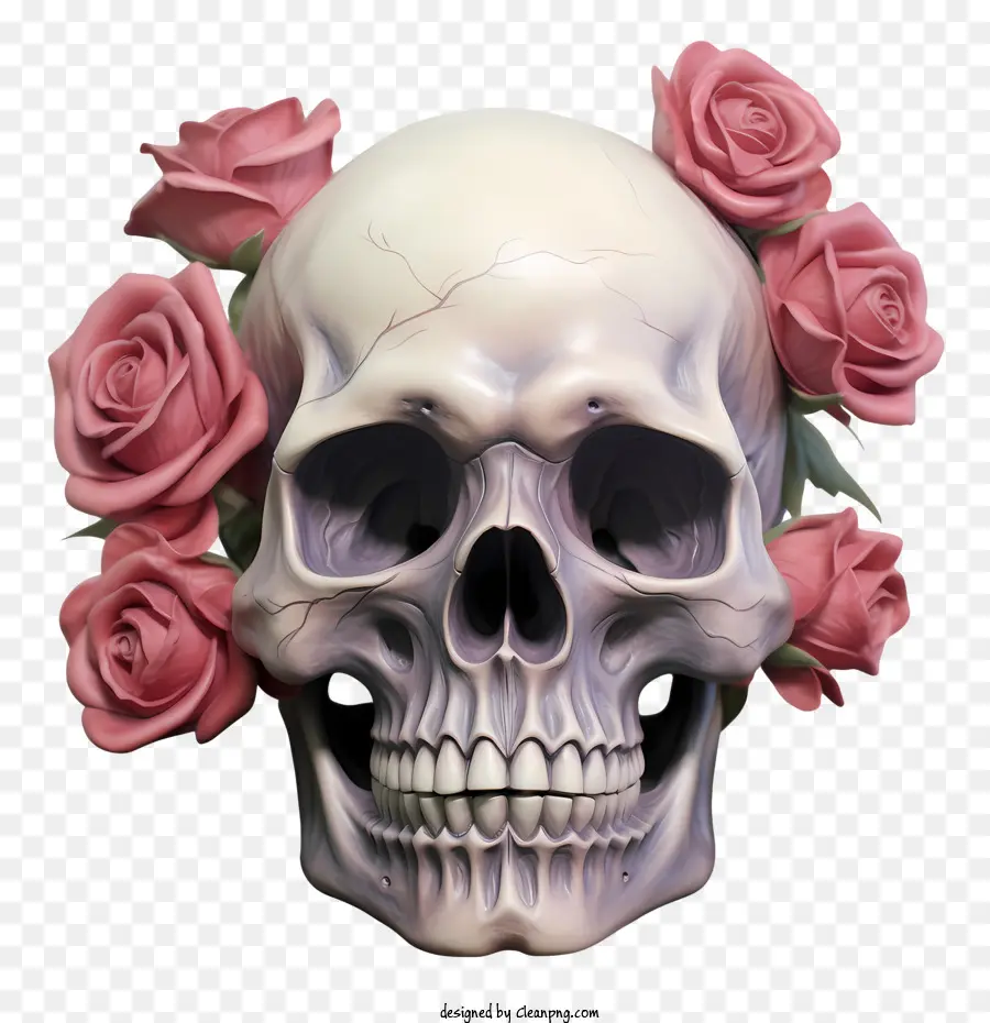 Crâne Rose，Crâne Avec Des Roses PNG