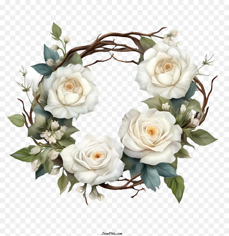 Blanc Fleur Rose，Feuilles PNG