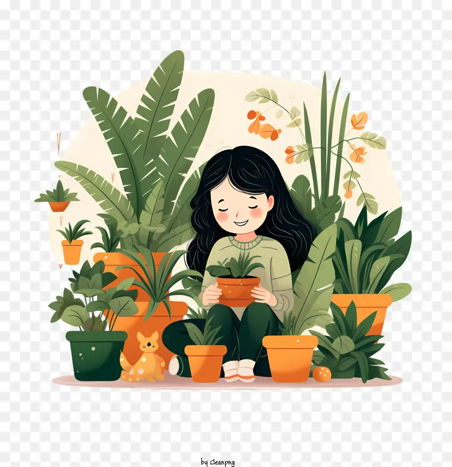 Journée D'appréciation Des Plantes D'intérieur，Fille Avec Des Plantes PNG