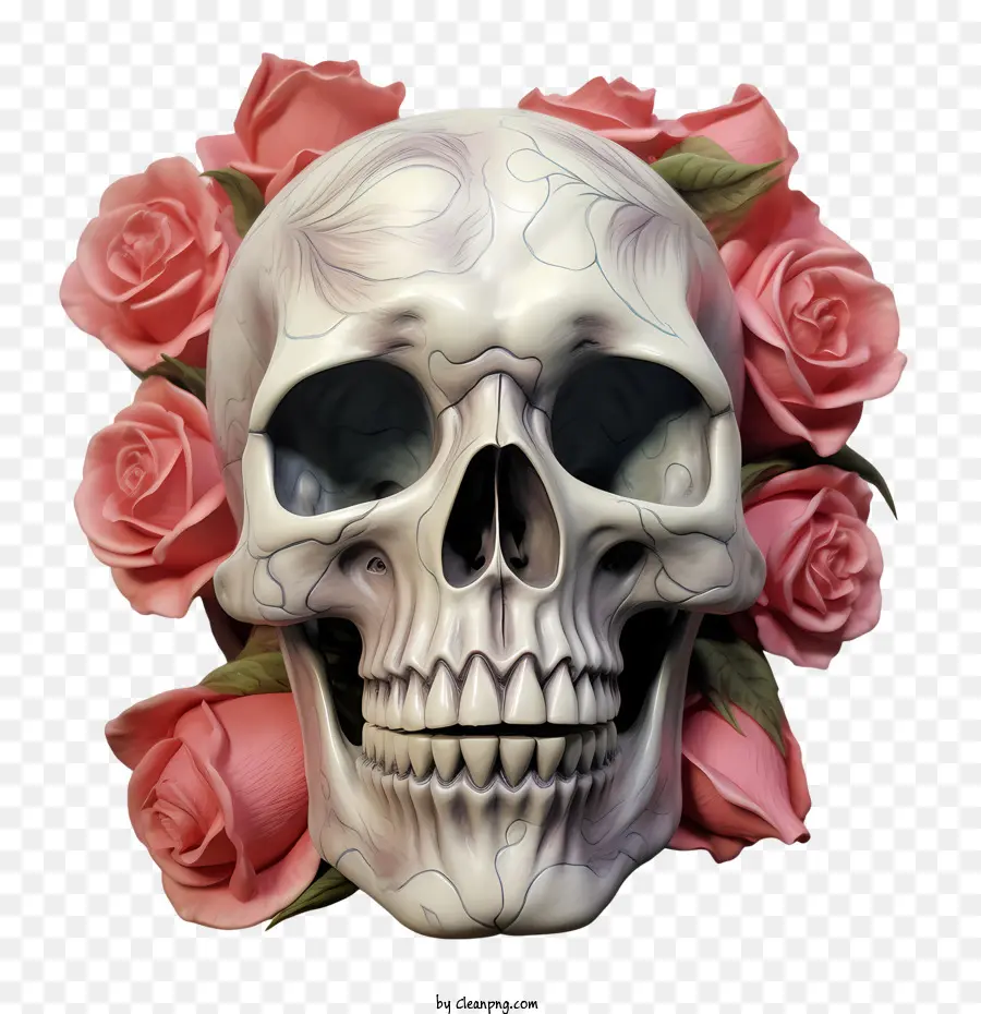 Crâne Rose，Crâne Avec Des Roses PNG