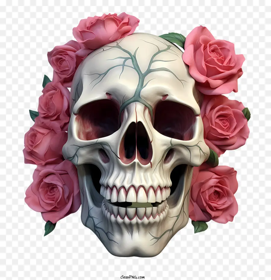 Crâne Rose，Crâne Avec Des Roses PNG