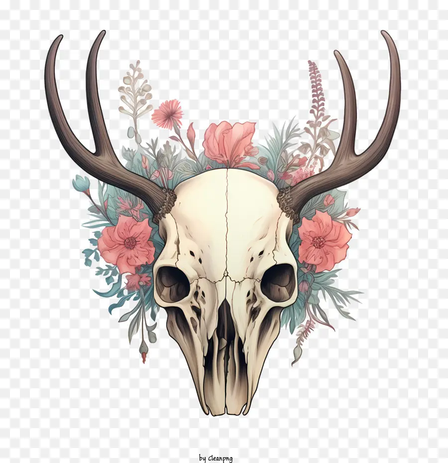 Crâne De Cerf，Crâne Avec Des Fleurs PNG