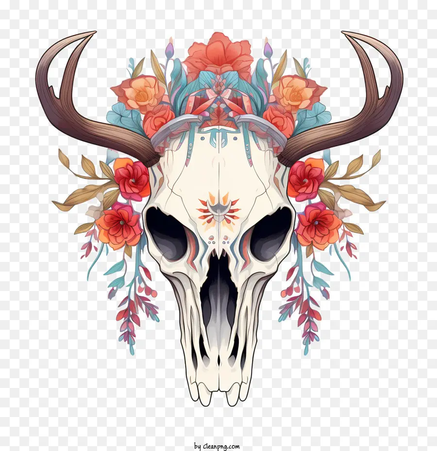 Crâne De Cerf，Crâne Avec Des Fleurs PNG