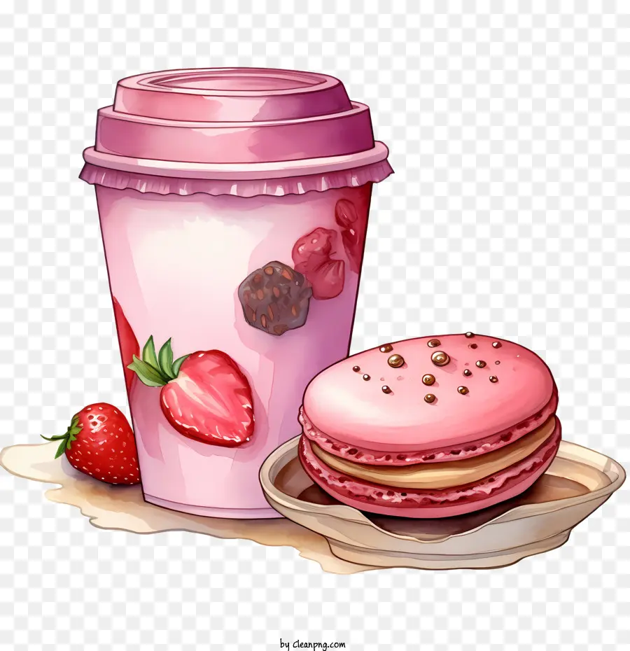 Journée Du Macaron，Boisson Rose Et Macarons PNG