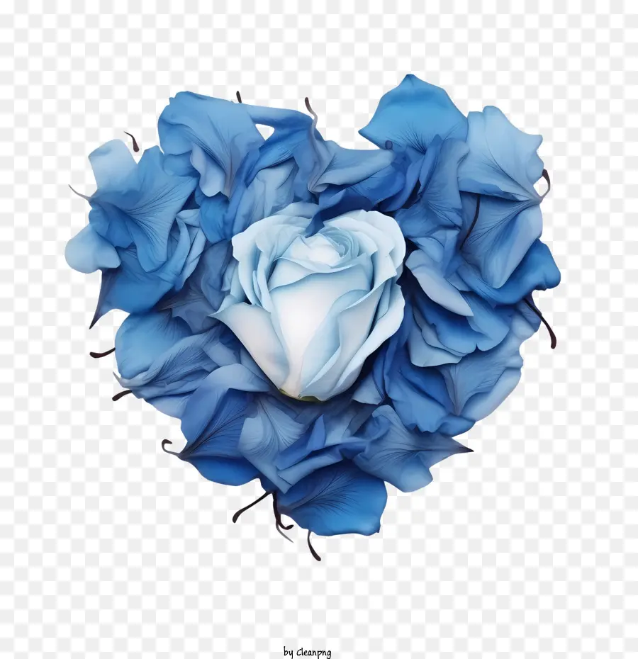 Pétales De Rose Bleue，En Forme De Coeur PNG