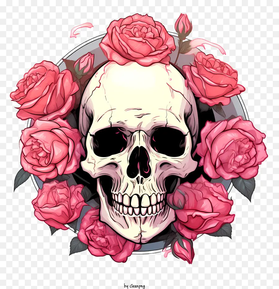 Crâne Rose，Crâne Décoré PNG