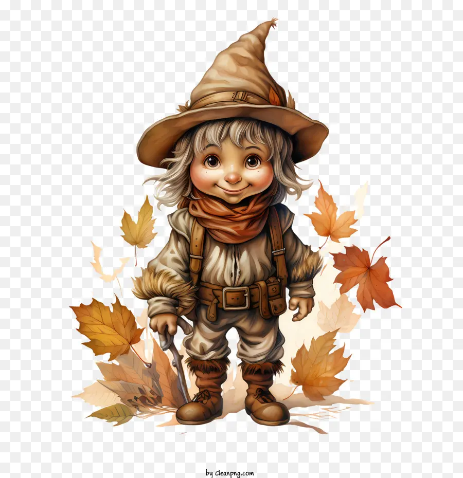 Elfe De Thanksgiving，Gnome Mignon Avec Des Feuilles PNG