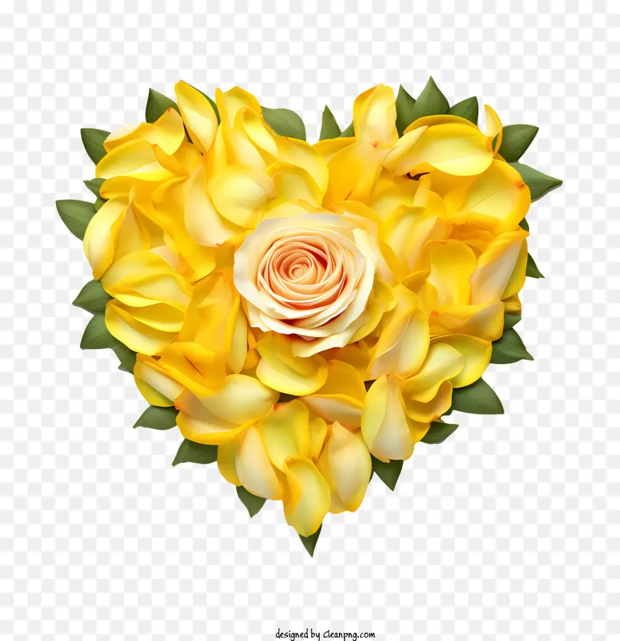 Pétales De Roses Jaunes，Coeur De Fleur Jaune PNG