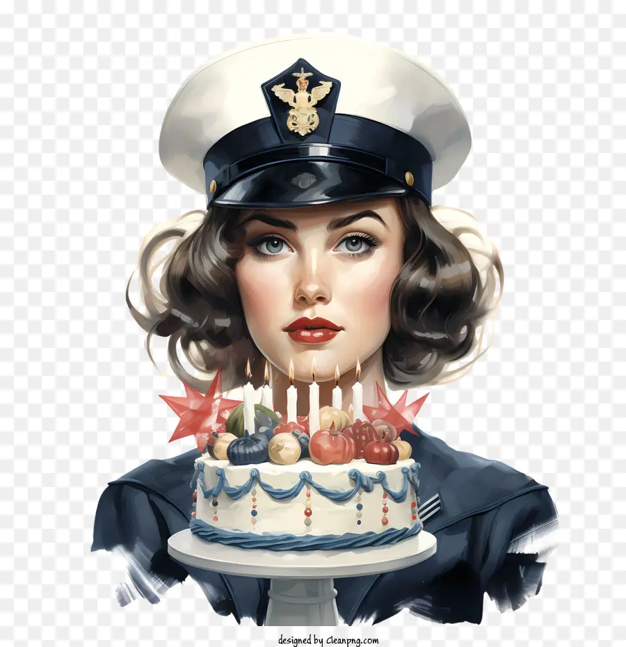 Anniversaire De La Marine，Femme Avec Un Gâteau PNG