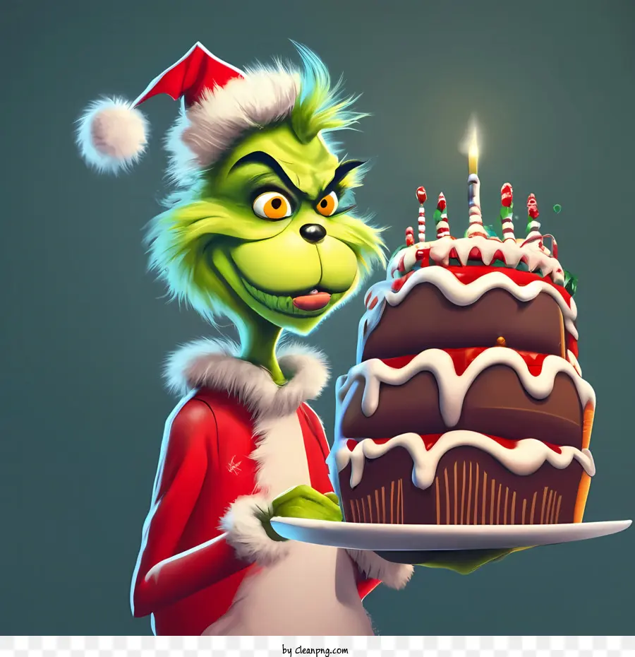 Grinch De Noël，Grinch Avec Gâteau D'anniversaire PNG