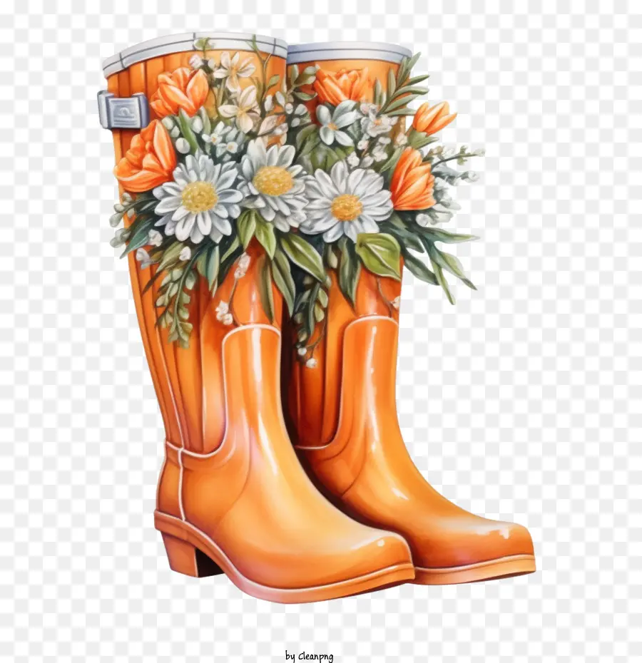 Bottes En Caoutchouc，Bottes à Fleurs PNG