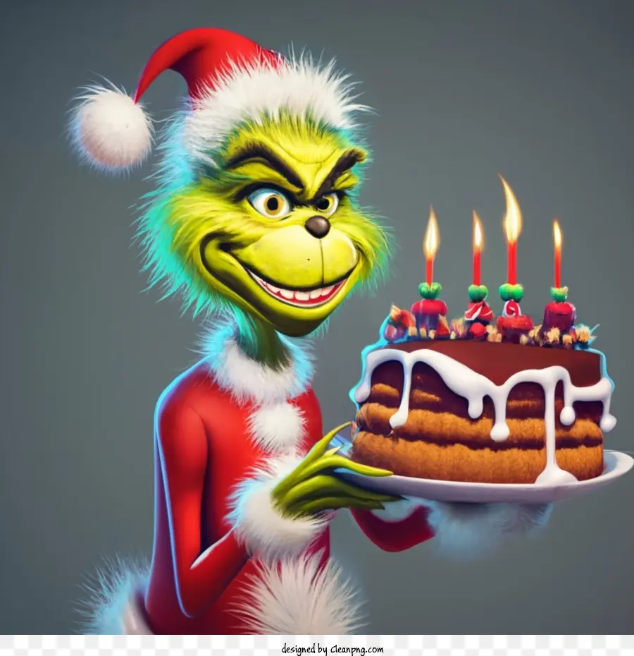 Grinch De Noël，Grinch Avec Gâteau D'anniversaire PNG