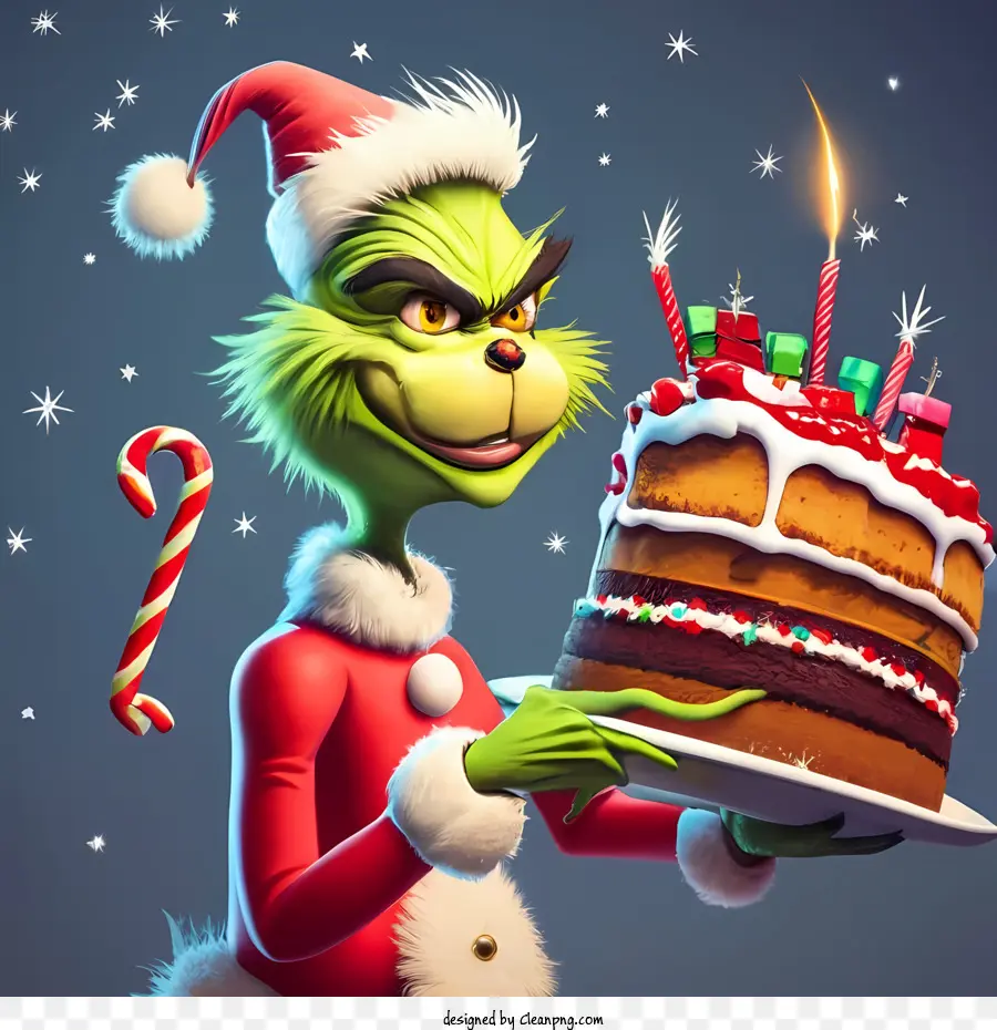 Grinch De Noël，Grinch Avec Gâteau D'anniversaire PNG