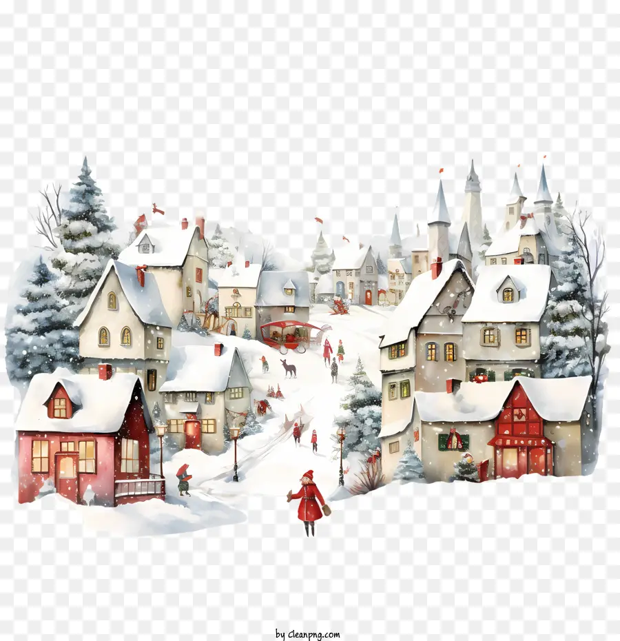 Jour De La Carte De Noël，Village Enneigé PNG